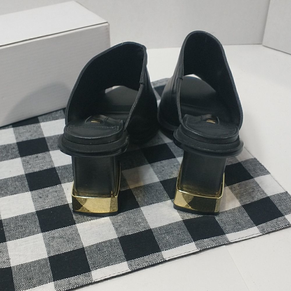 Kat Maconie Womens Sandal Block Heels Shoes Black Leather Slip On Peep Toe 8 - Picture 5 of 10